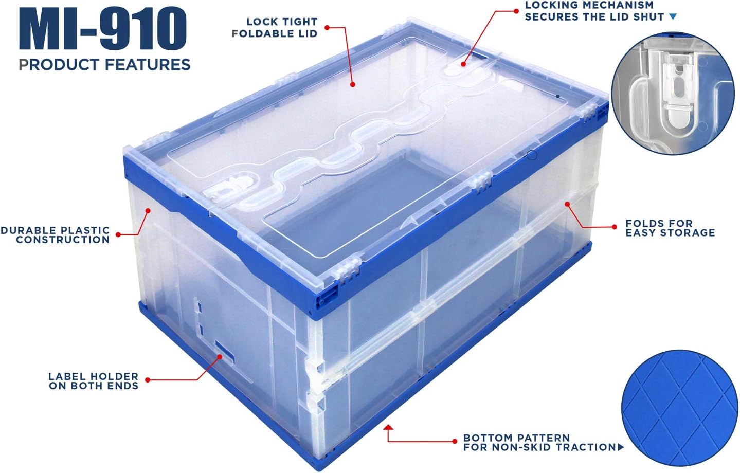 3-Pack 65L Clear Collapsible Storage Crates