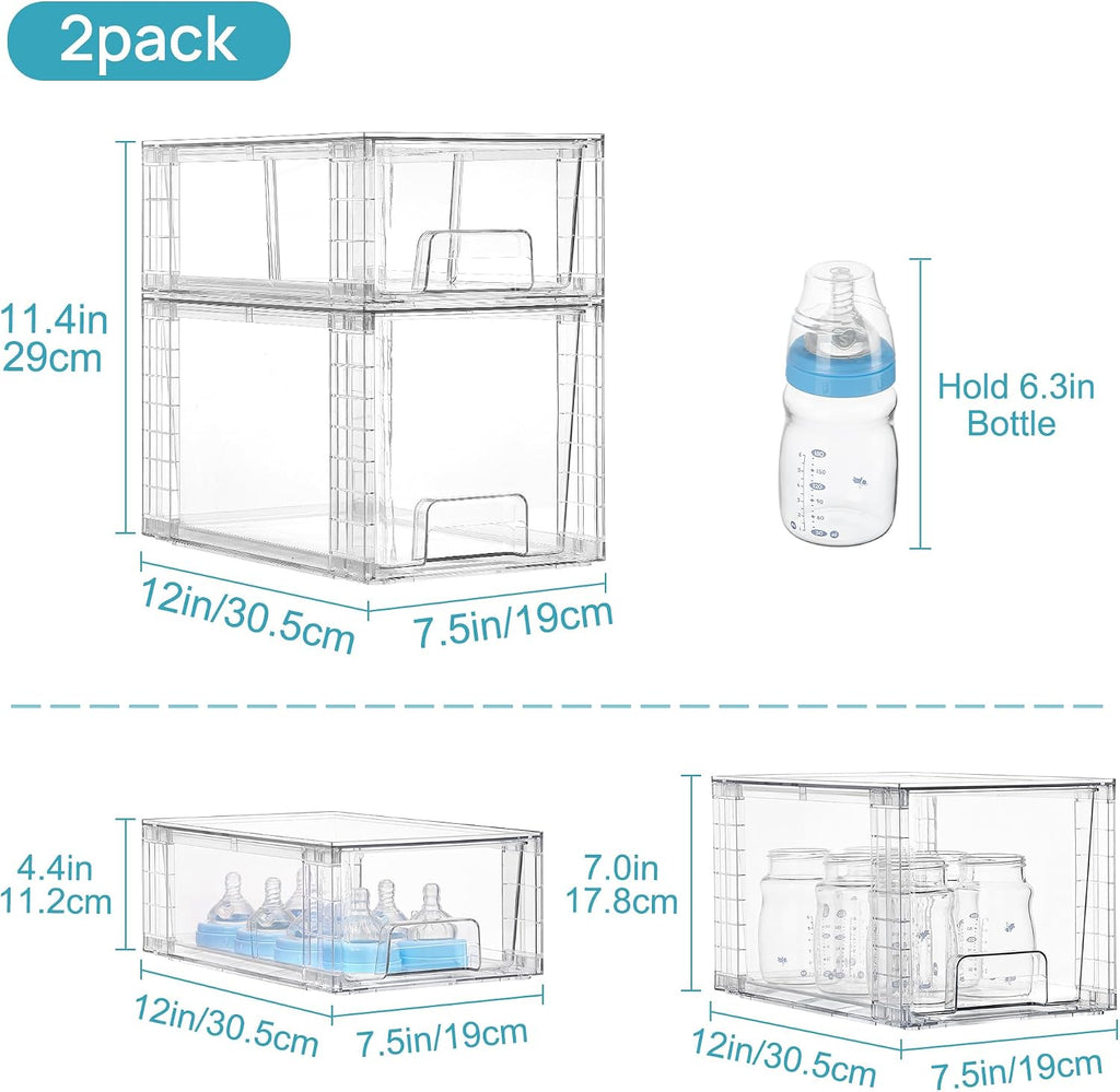 4 Pack Clear Stackable Storage Drawers