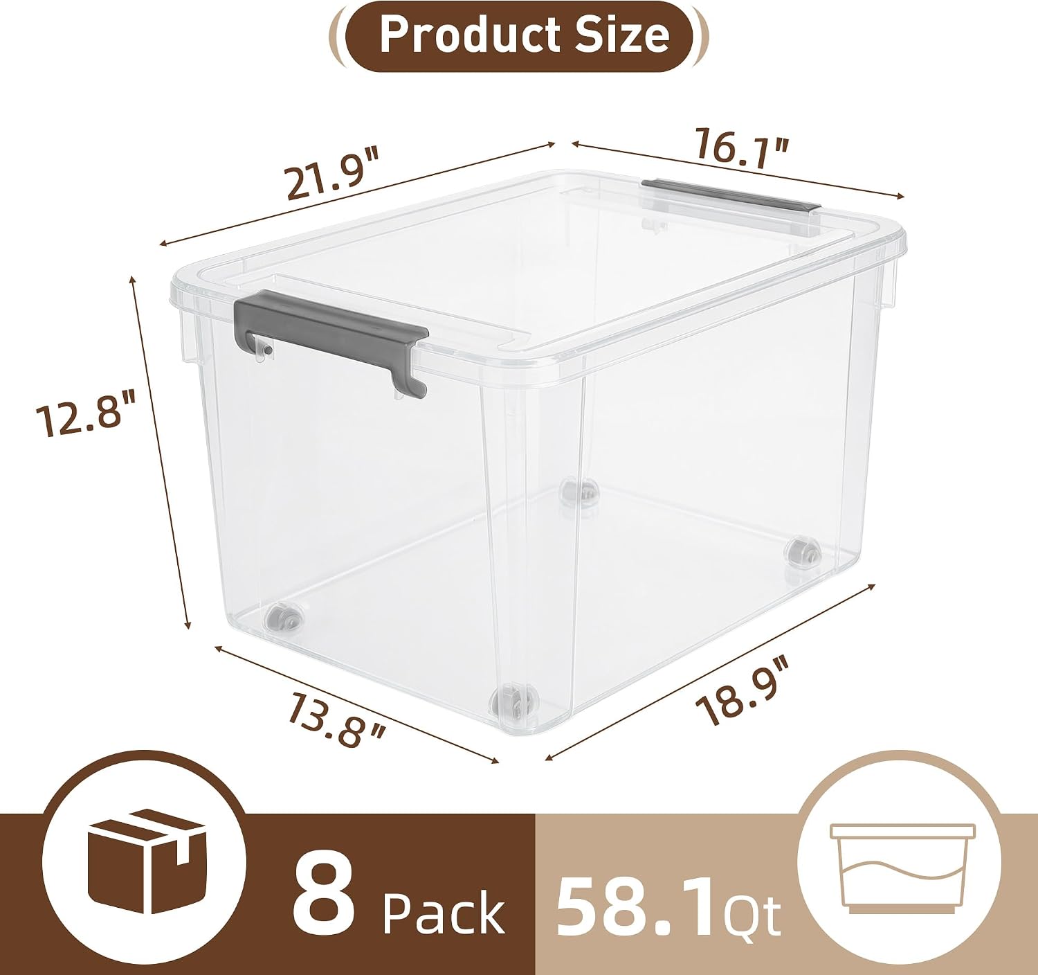 8 Packs 44.4 QT Clear Storage Bins