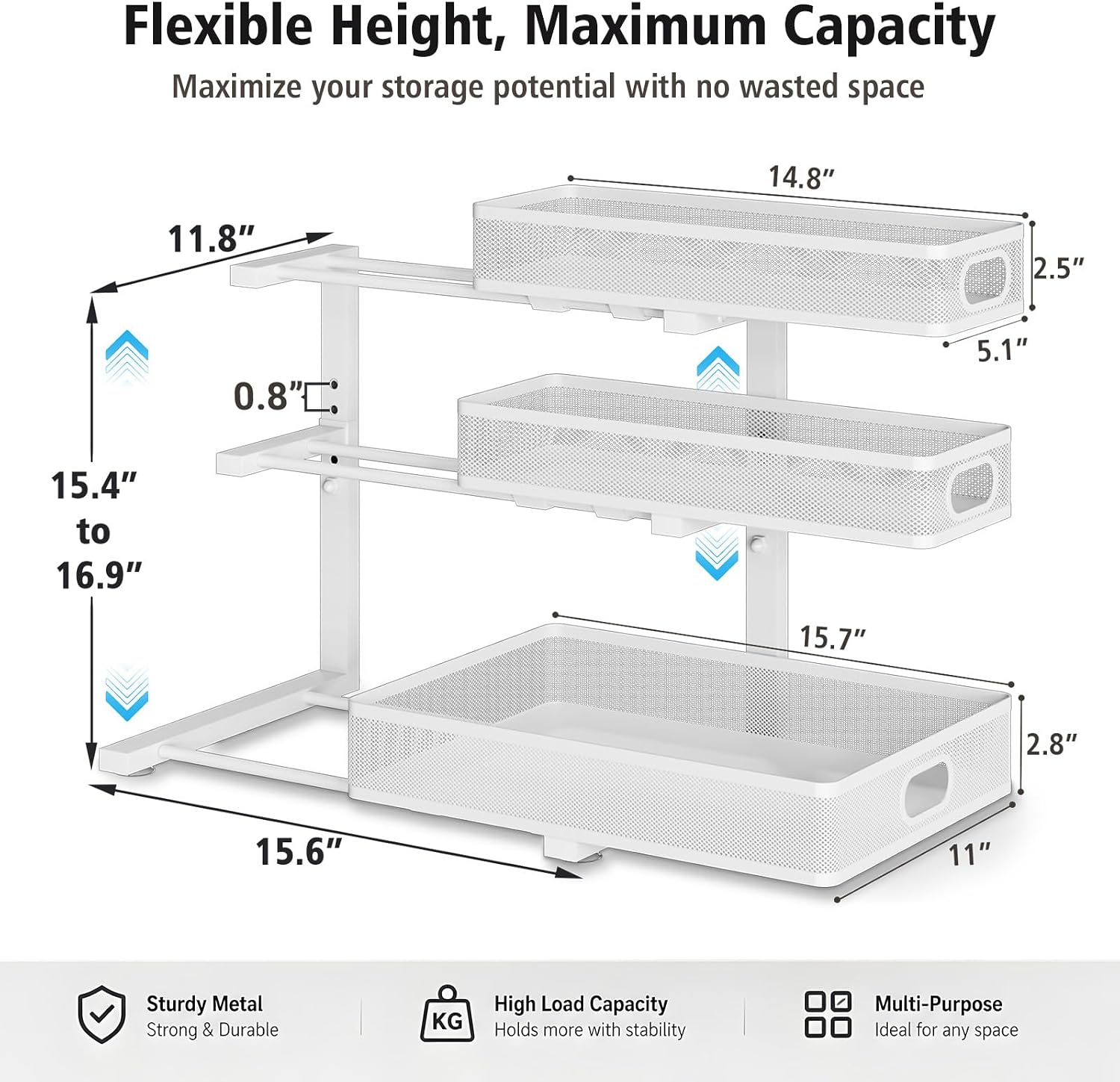 2-Pack White 3 Tier Under Sink Organizer