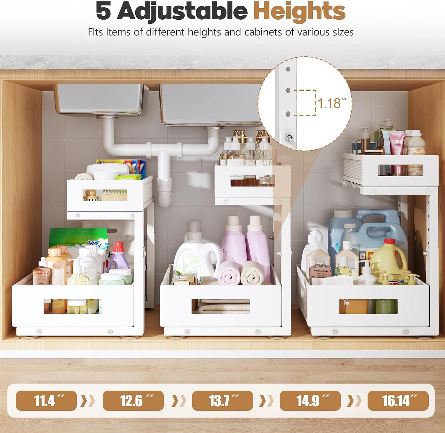 2-Pack White L-Shaped 2-Tier Under Sink Organizer