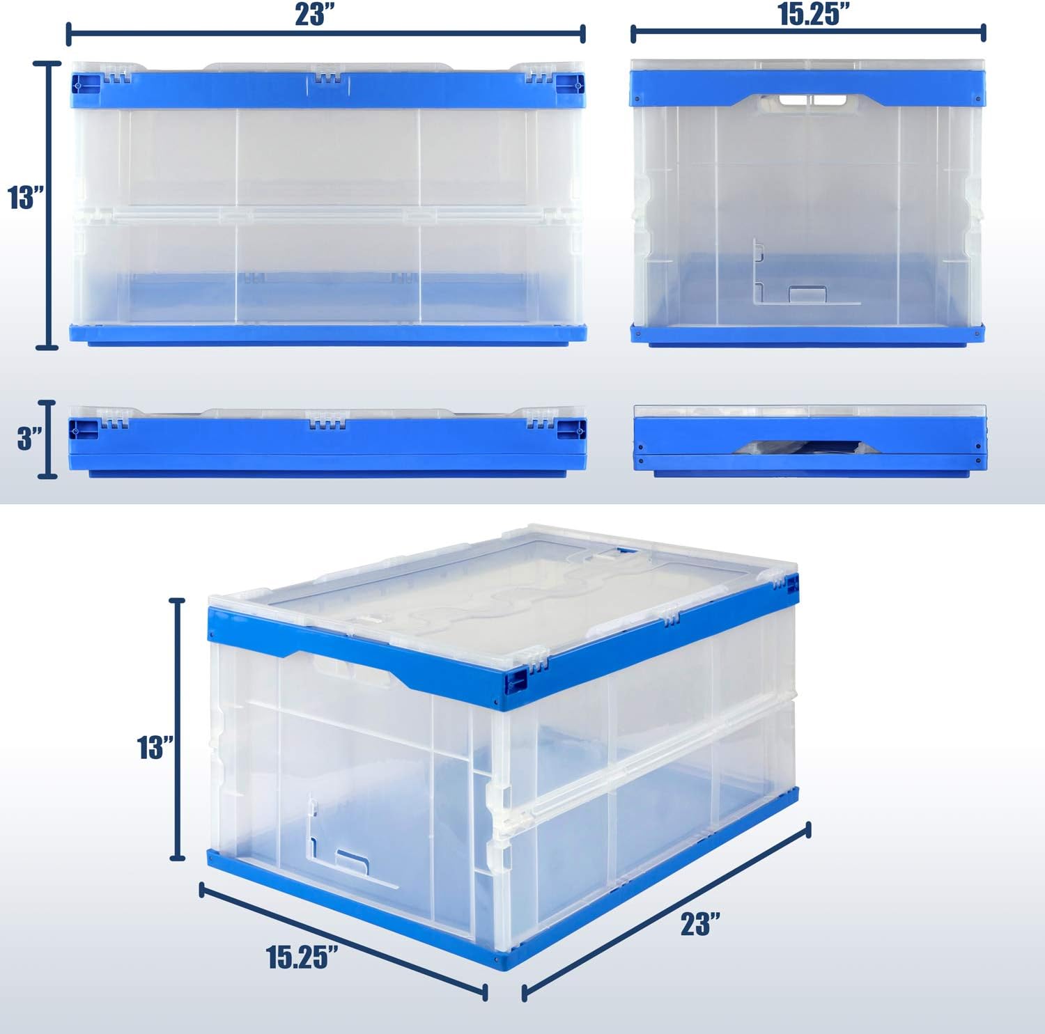 3-Pack 65L Clear Collapsible Storage Crates