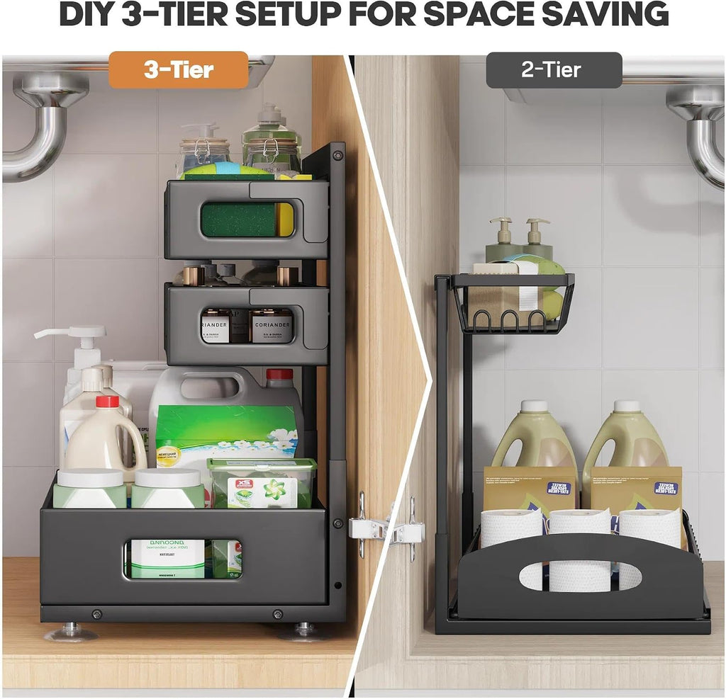 2 Pack Black 19IN-Depth Under Sink Organizer