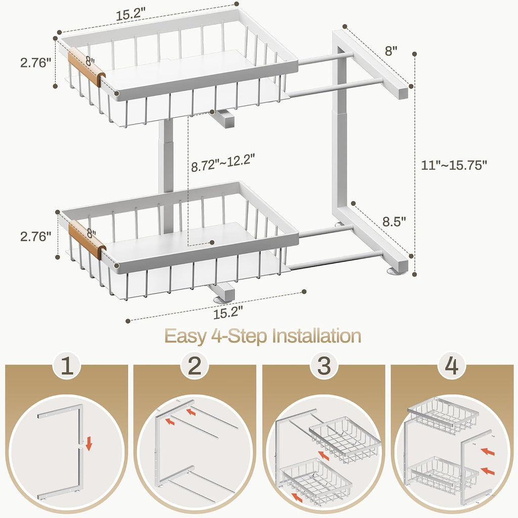 2 Pack White 2 Tier Under Sink Organizer