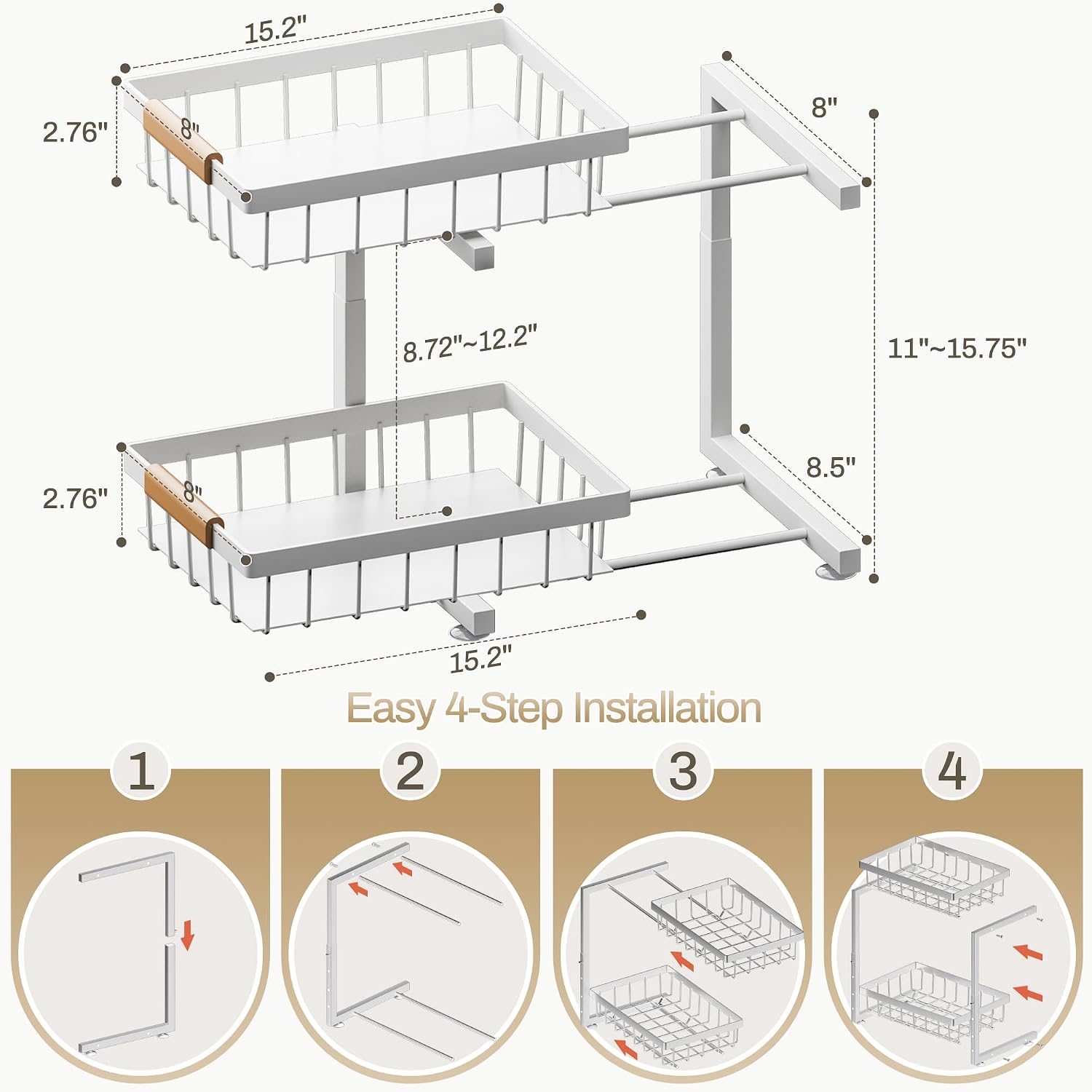 2 Pack White 2 Tier Under Sink Organizer