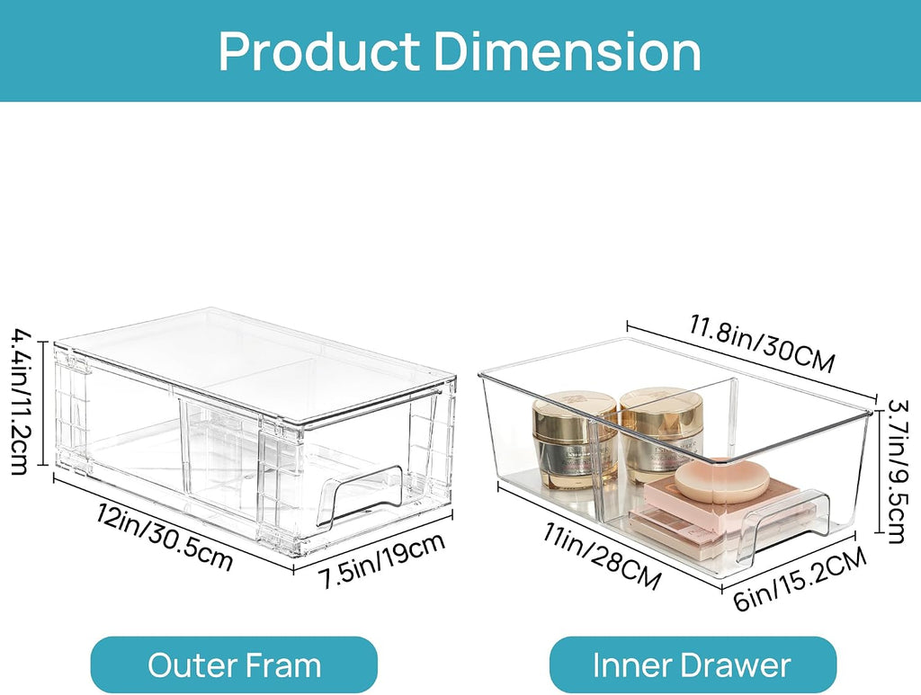 4 Pack Clear Stackable Drawer with Dividers