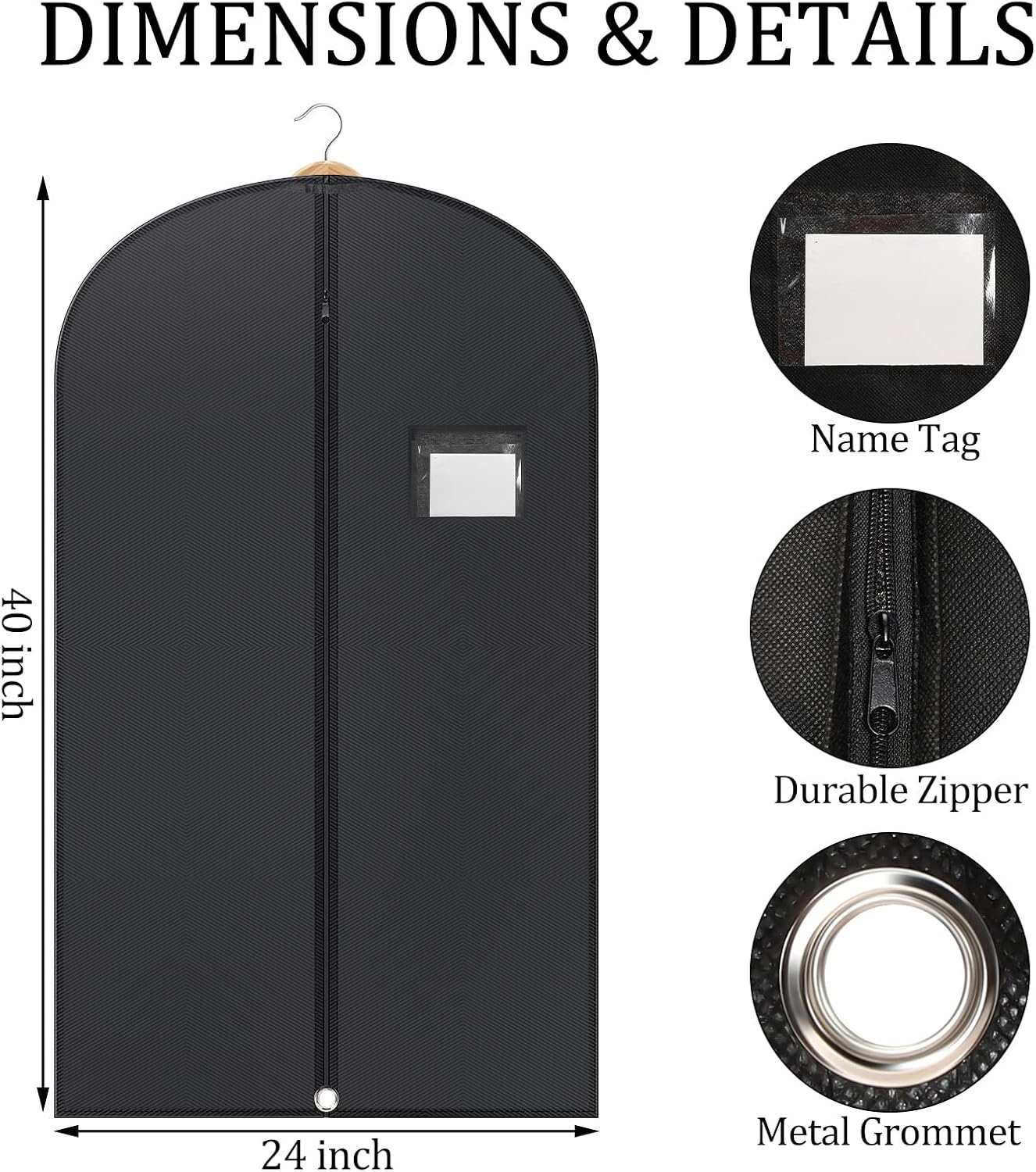24 Pack Black Garment Bags