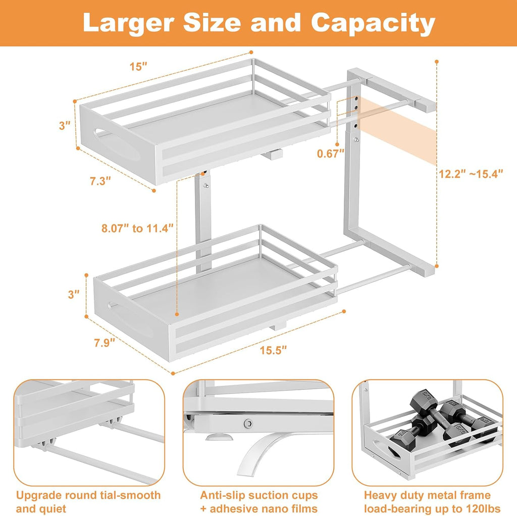 2 Pack White 2 Tier Under Sink Organizer