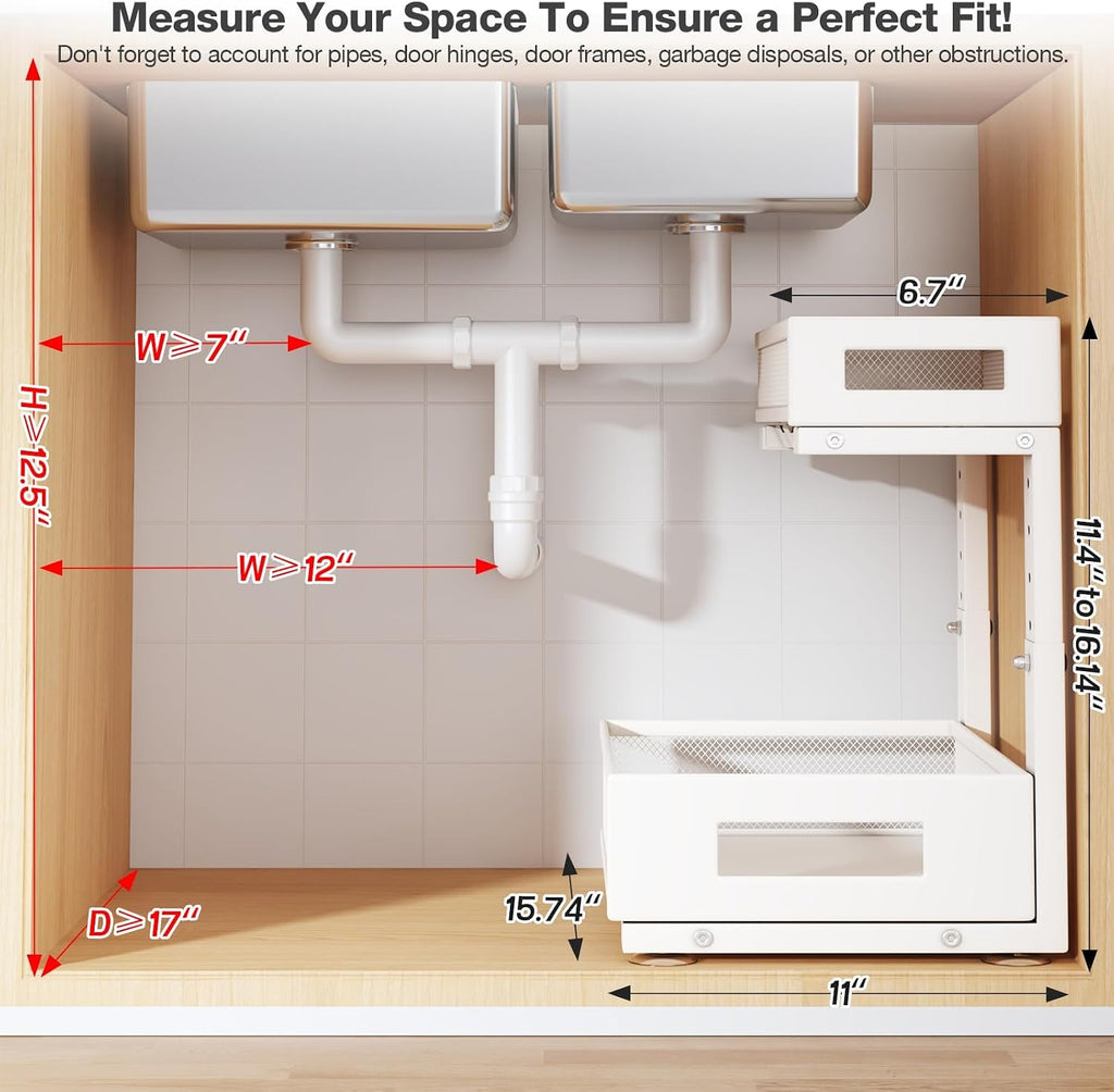2-Pack White L-Shaped 2-Tier Under Sink Organizer