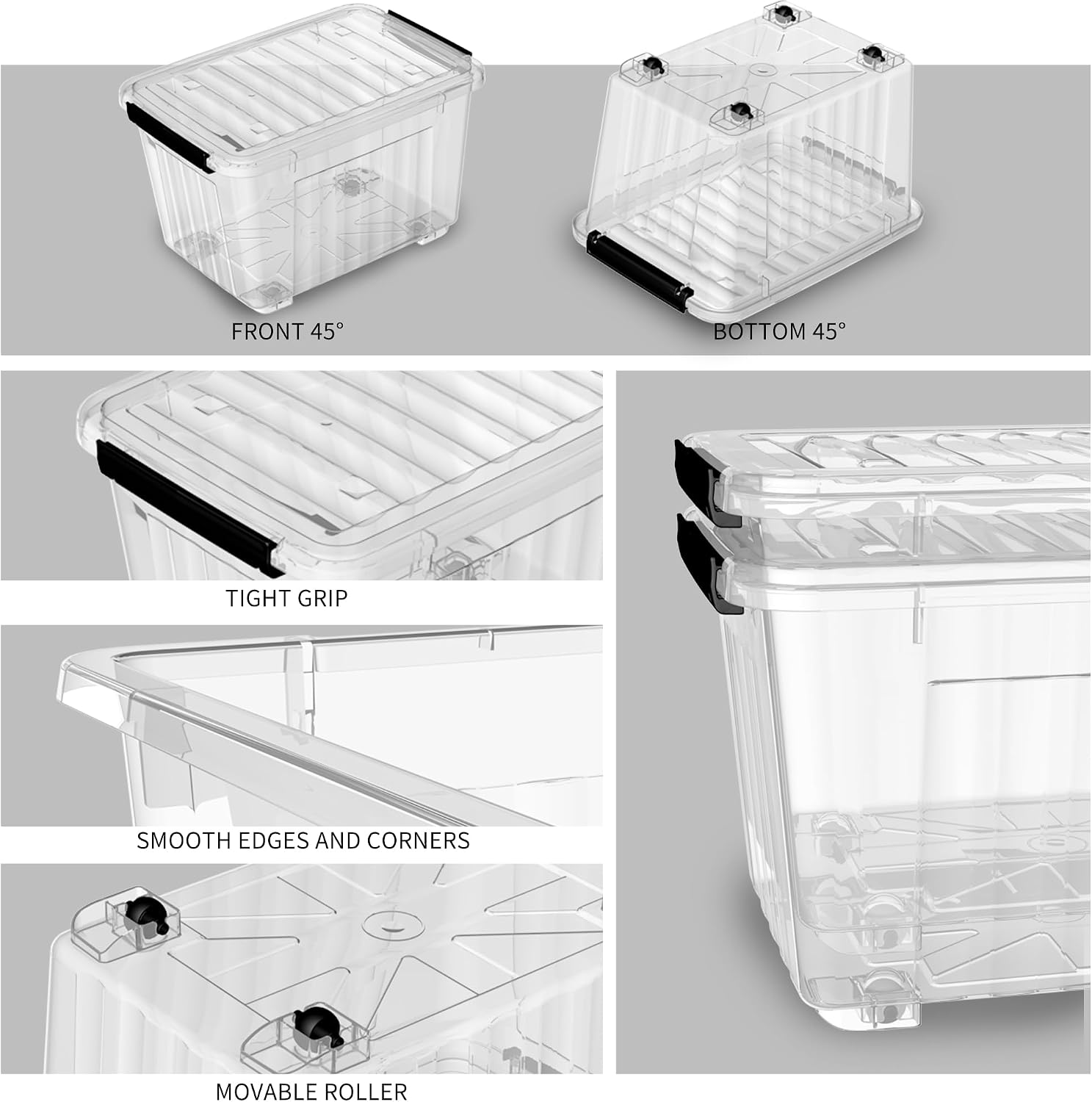 4 Pack 40Qt Clear Storage Bins with Wheels