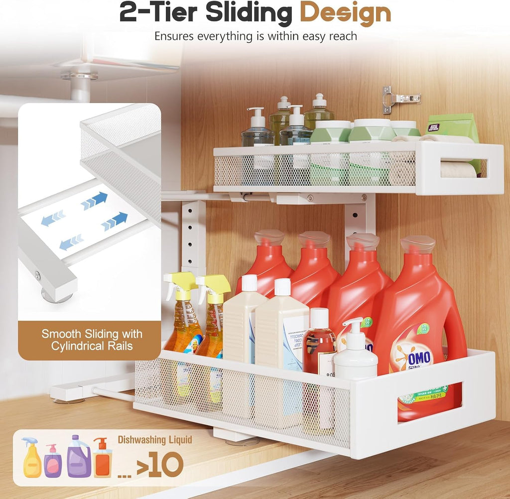 2-Pack White L-Shaped 2-Tier Under Sink Organizer