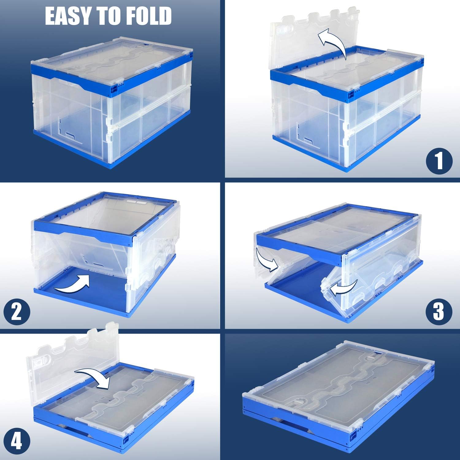 3-Pack 65L Clear Collapsible Storage Crates