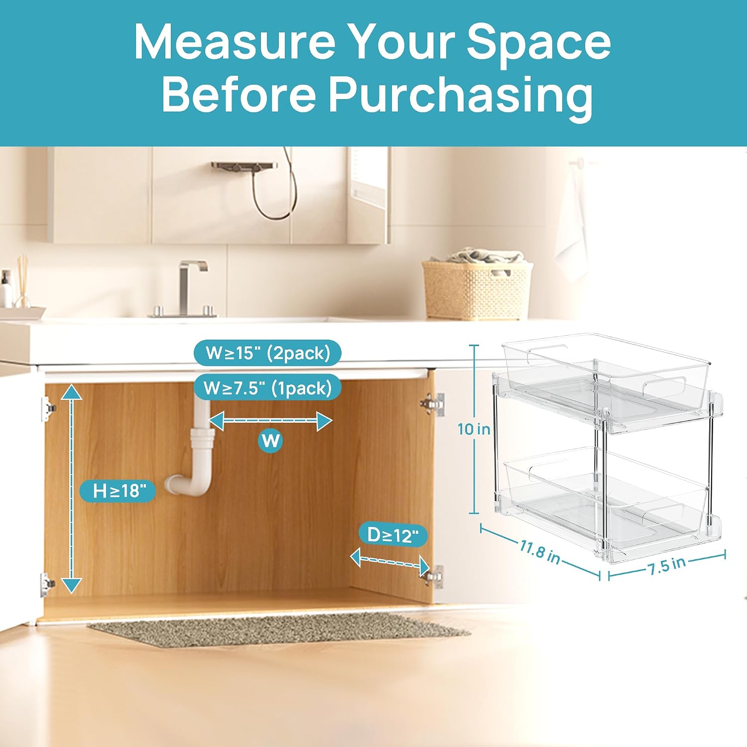 2 Pack Under Sink Organizer