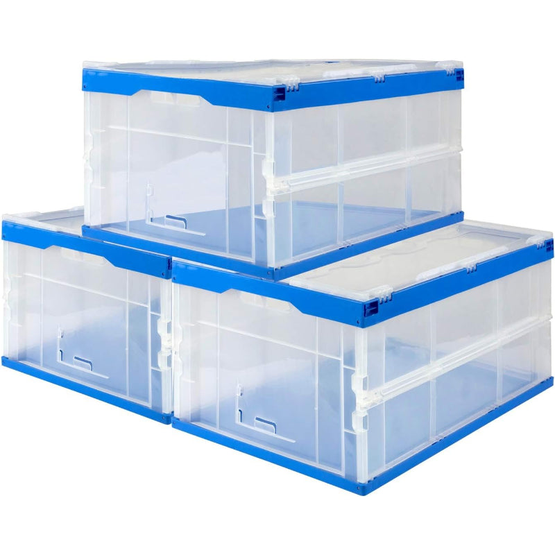 3-Pack 65L Clear Collapsible Storage Crates
