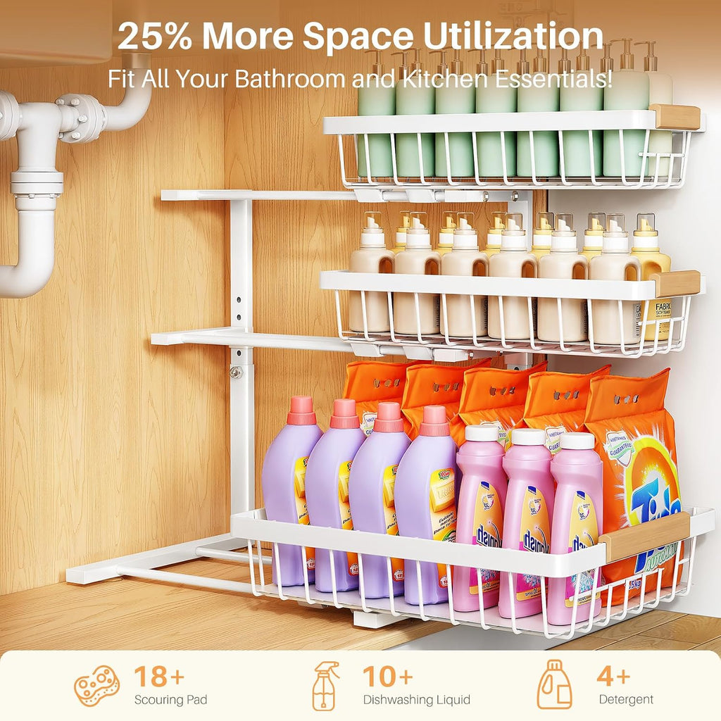 2-Pack White 3-Tier Under Sink Organizer