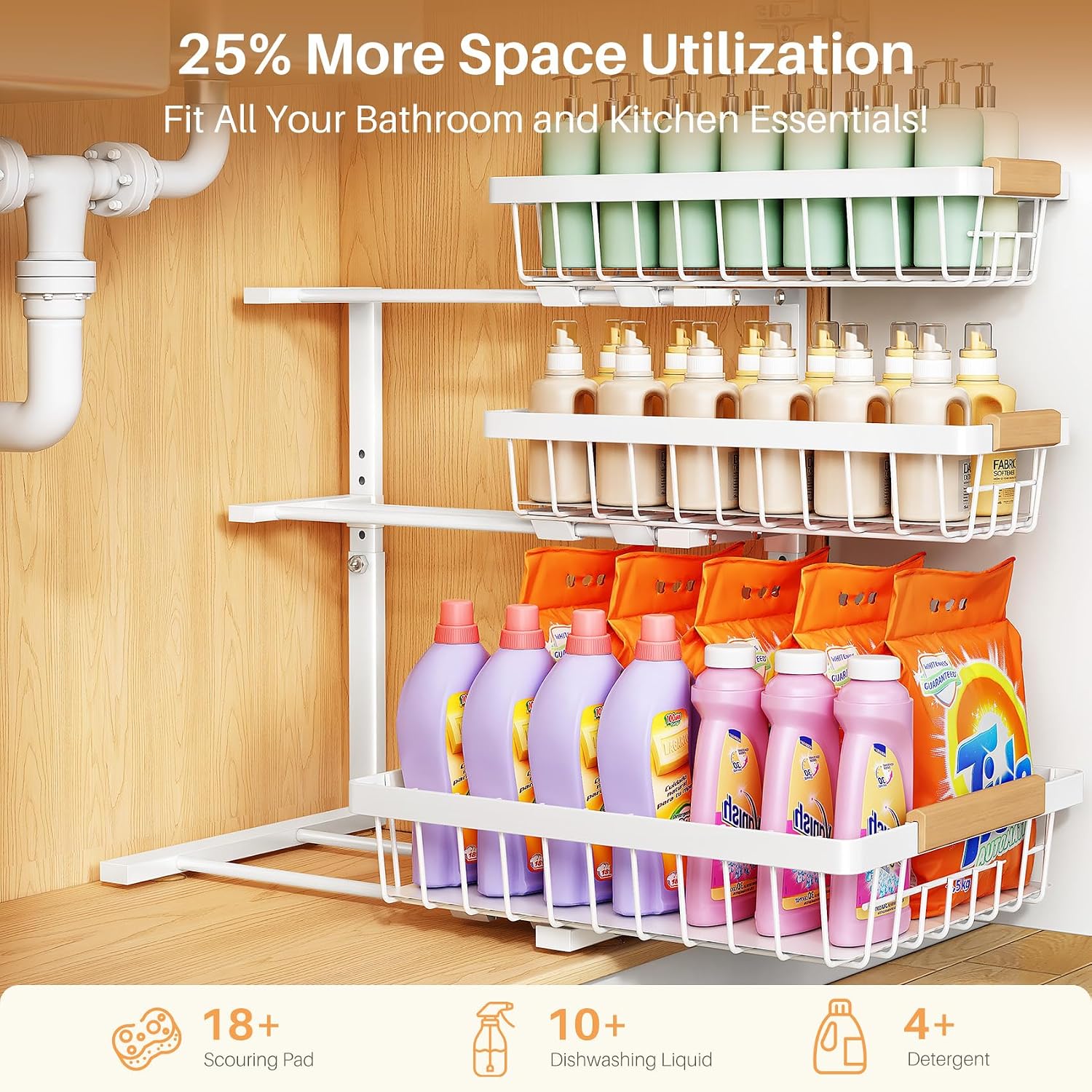 2-Pack White 3-Tier Under Sink Organizer