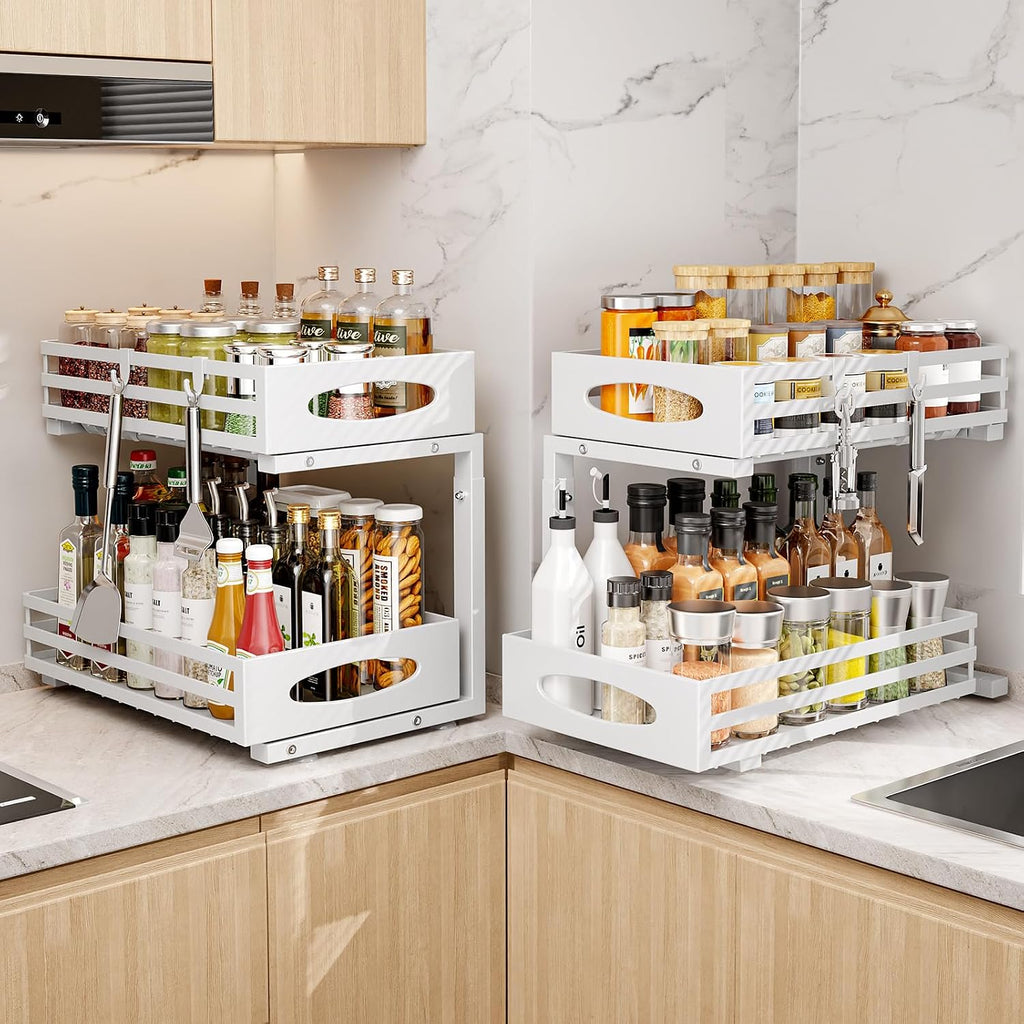 2 Pack White 2 Tier Under Sink Organizer