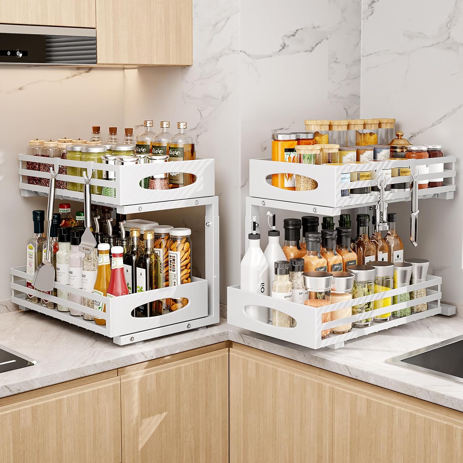 2 Pack White 2 Tier Under Sink Organizer
