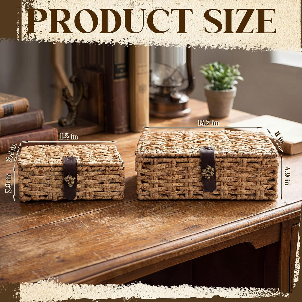 2 Pcs Seagrass Basket Box With Lid