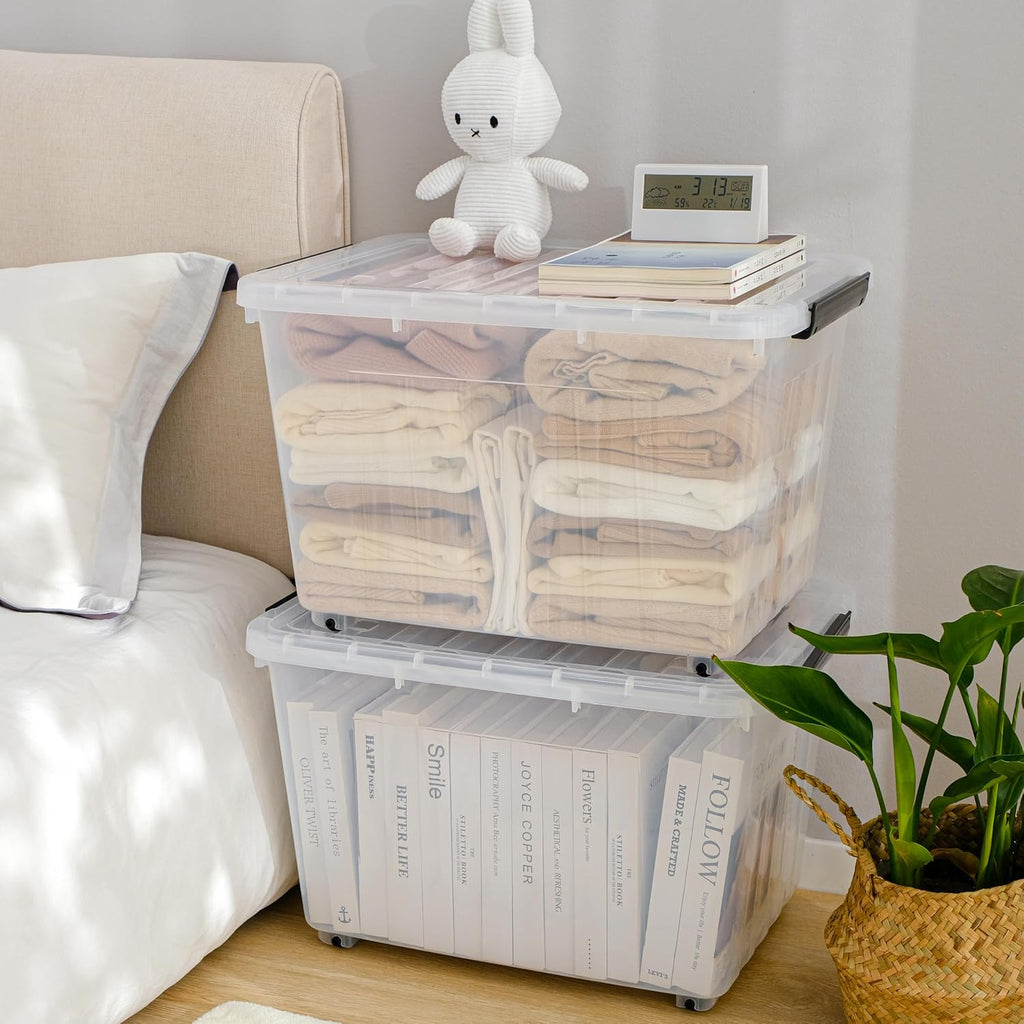 4 Pack 40Qt Clear Storage Bins with Wheels