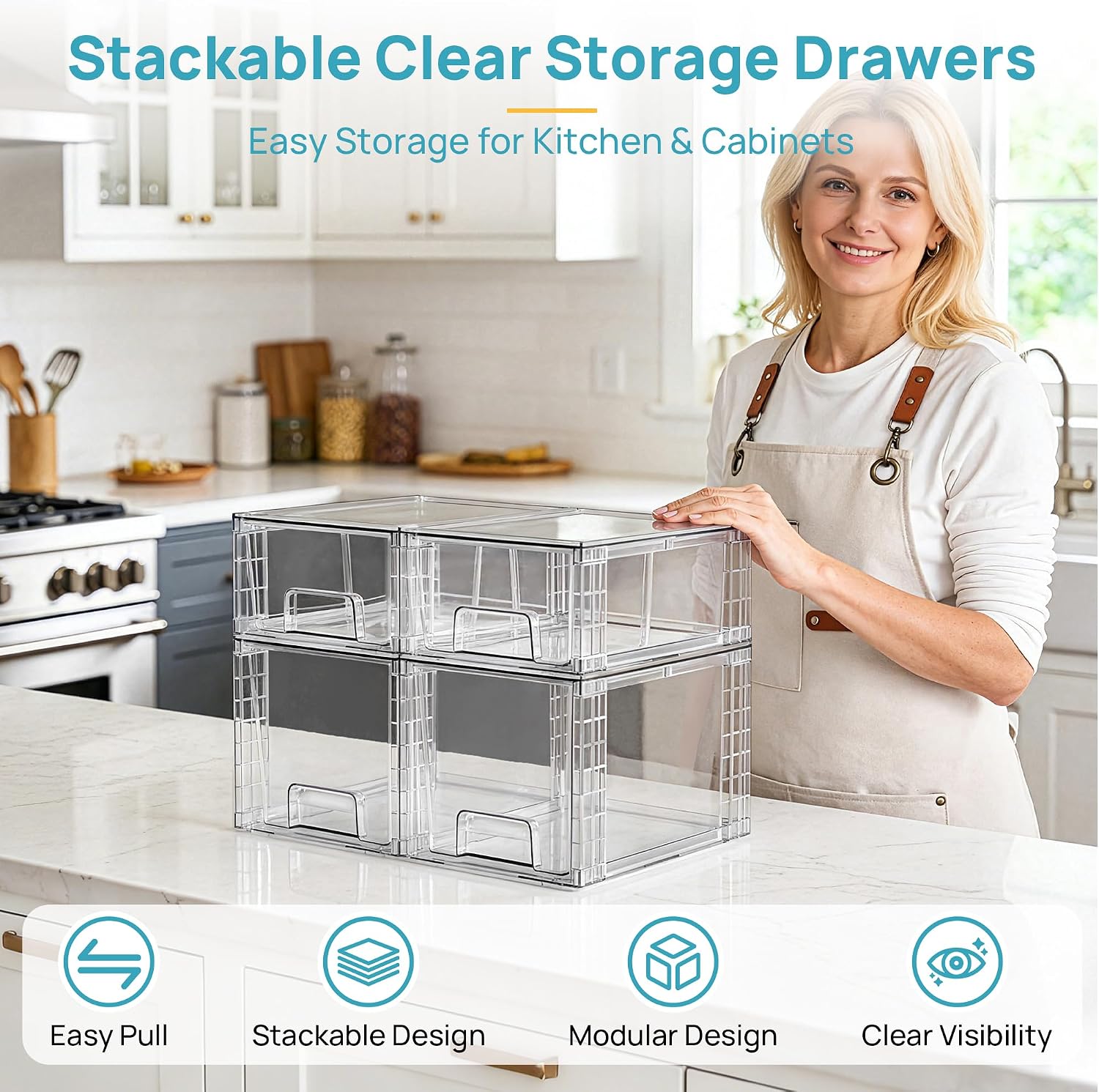 4 Pack Clear Stackable Storage Drawers