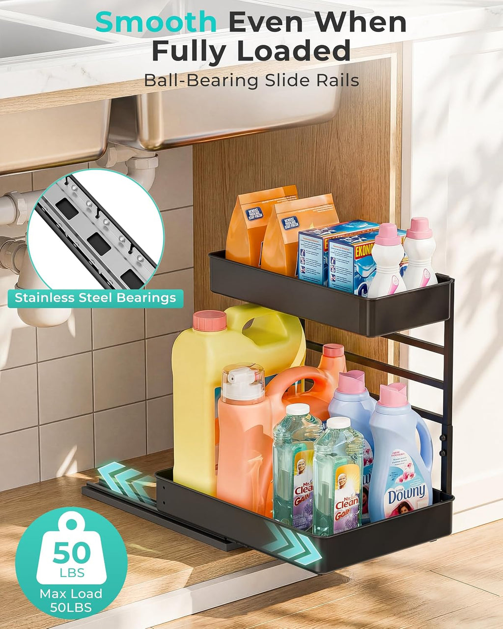 2 Sets 2 Tier Pull Out Under Sink Shelf