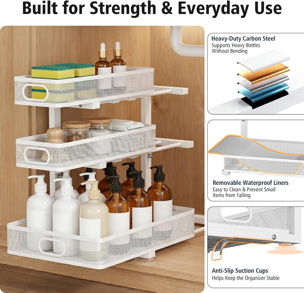 2-Pack White 3 Tier Under Sink Organizer