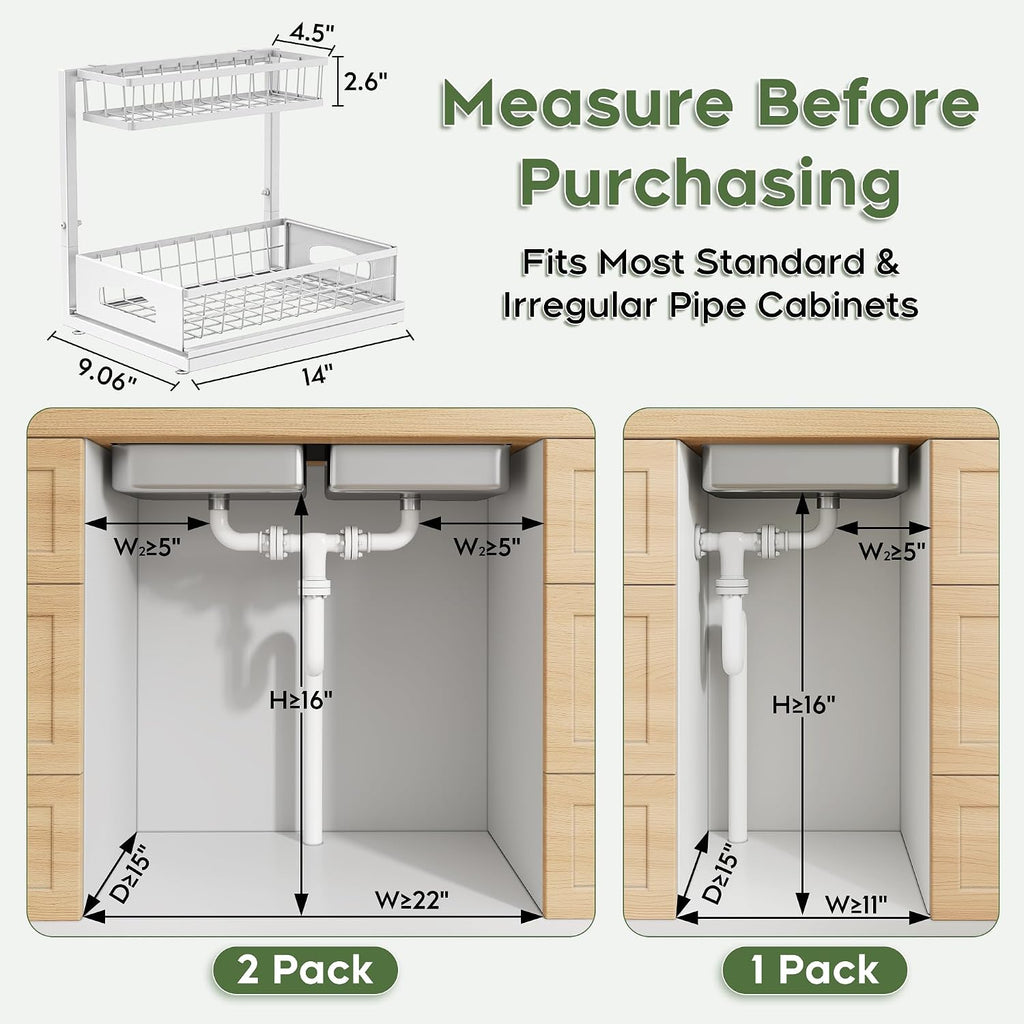 2-Pack L-Shaped Under Sink Organizer