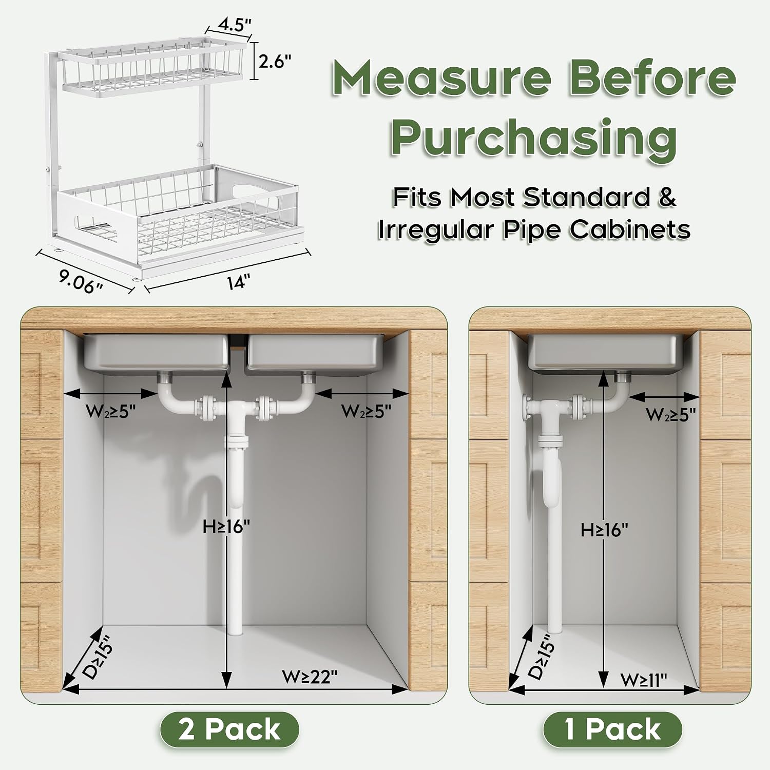 2-Pack L-Shaped Under Sink Organizer