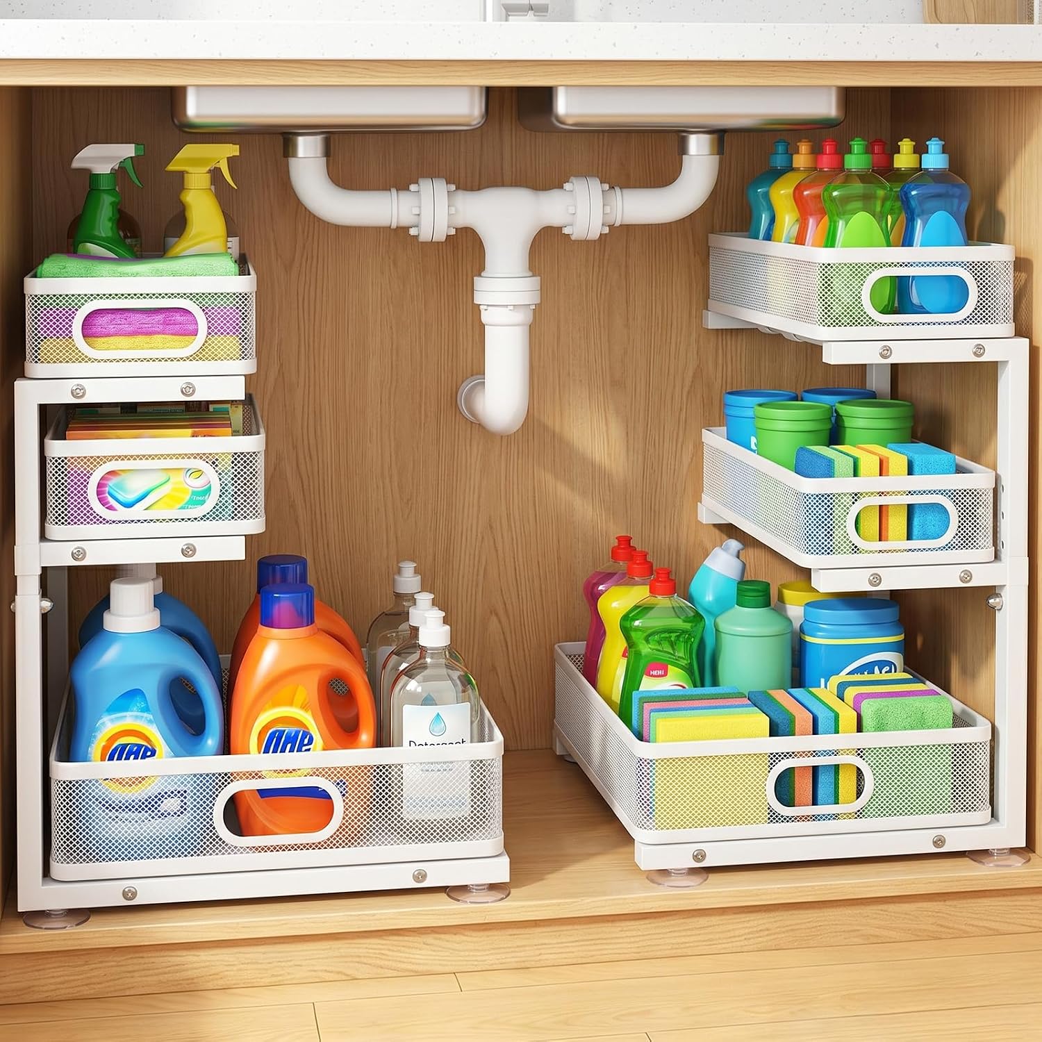 2-Pack White 3 Tier Under Sink Organizer