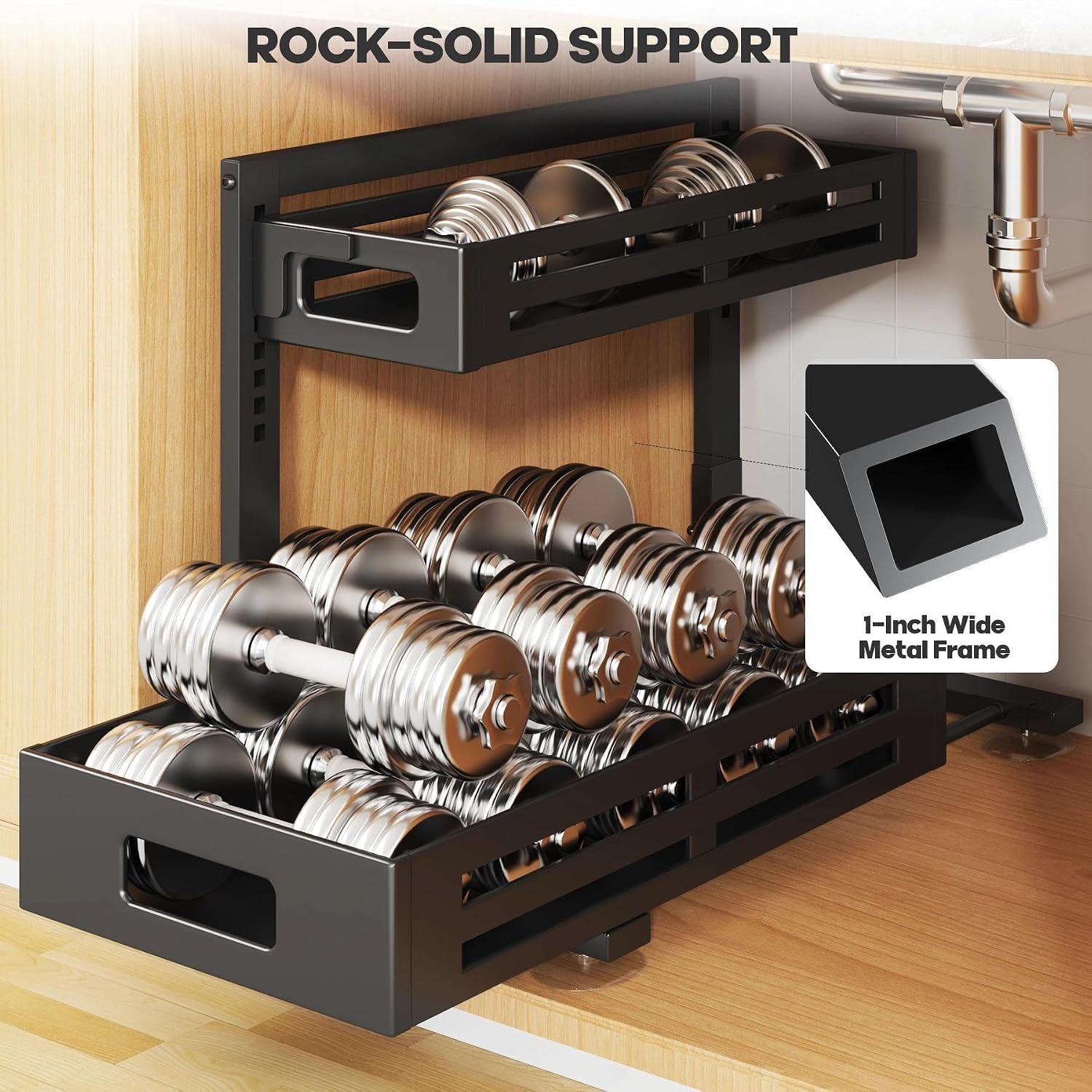 2 Pack Black 19IN-Depth Under Sink Organizer