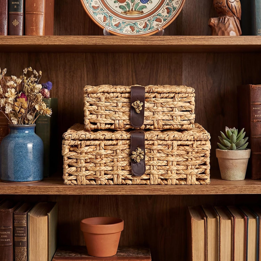 2 Pcs Seagrass Basket Box With Lid