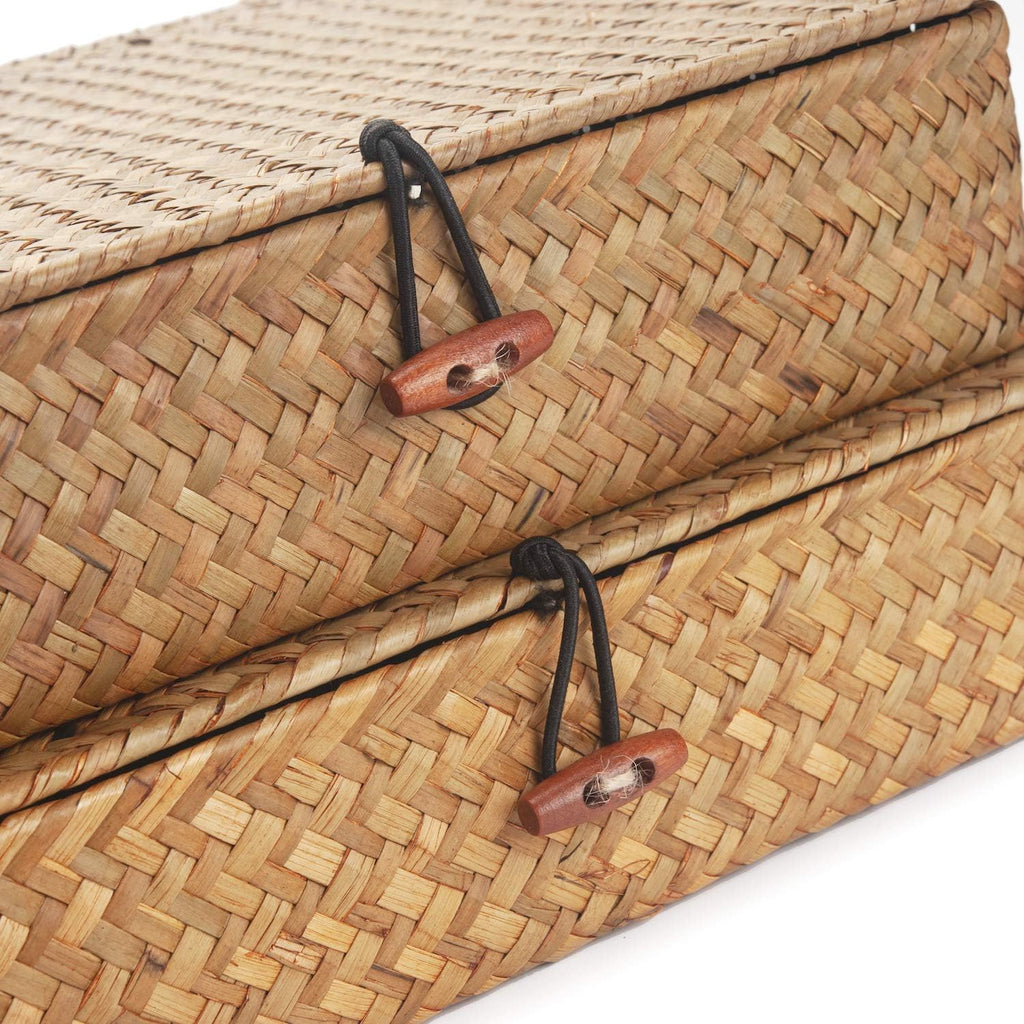 Set of 2 Seagrass Basket Box With Lid