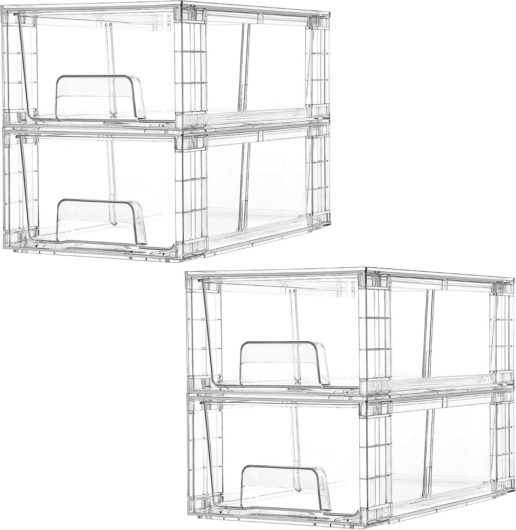 4 Pack Clear Stackable Drawer with Dividers