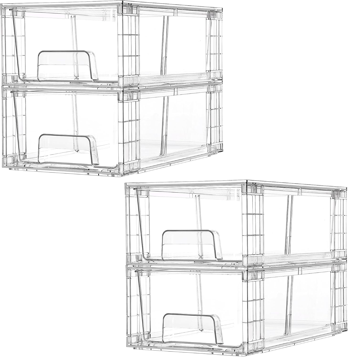 4 Pack Clear Stackable Drawer with Dividers