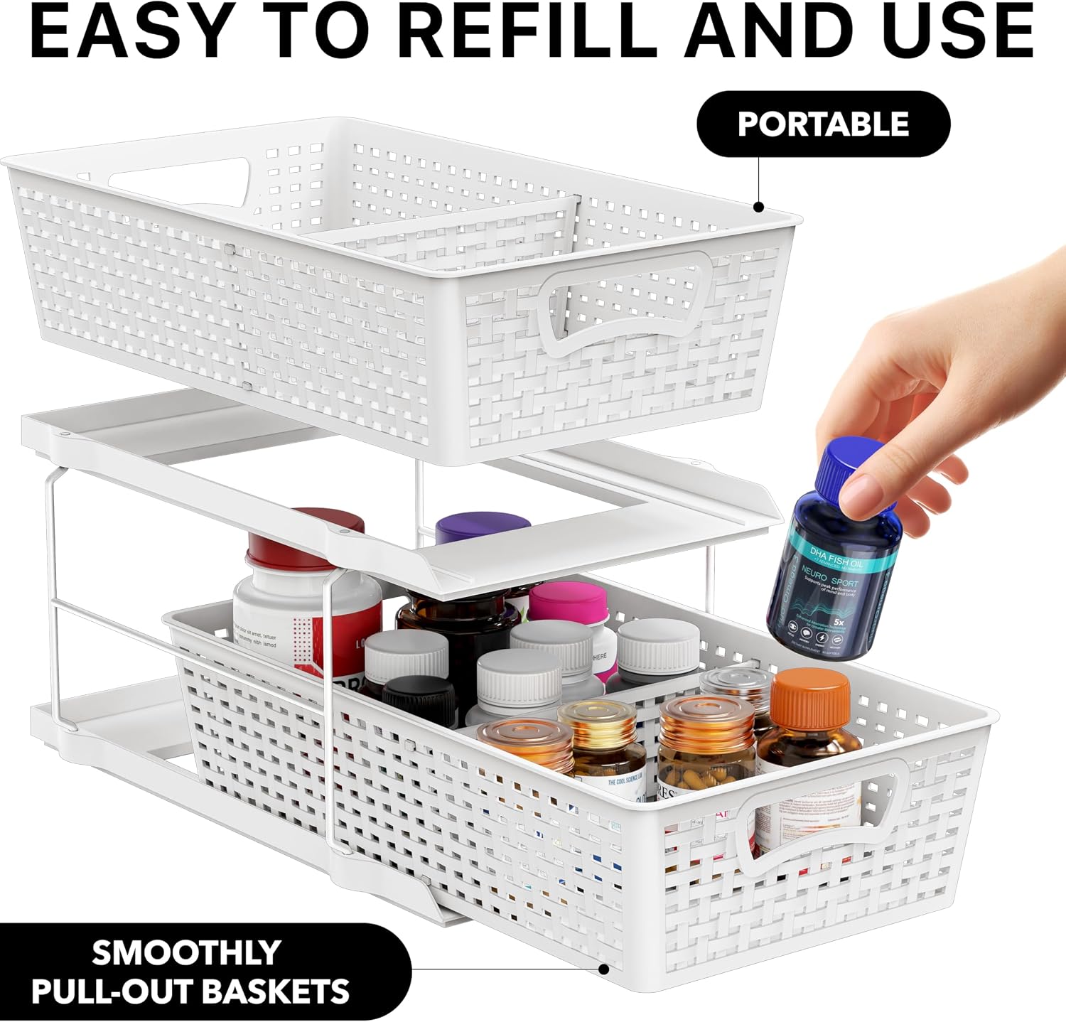 White 2 Tier Under Sink Drawer