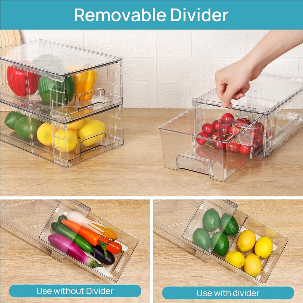 4 Pack Clear Stackable Drawer with Dividers