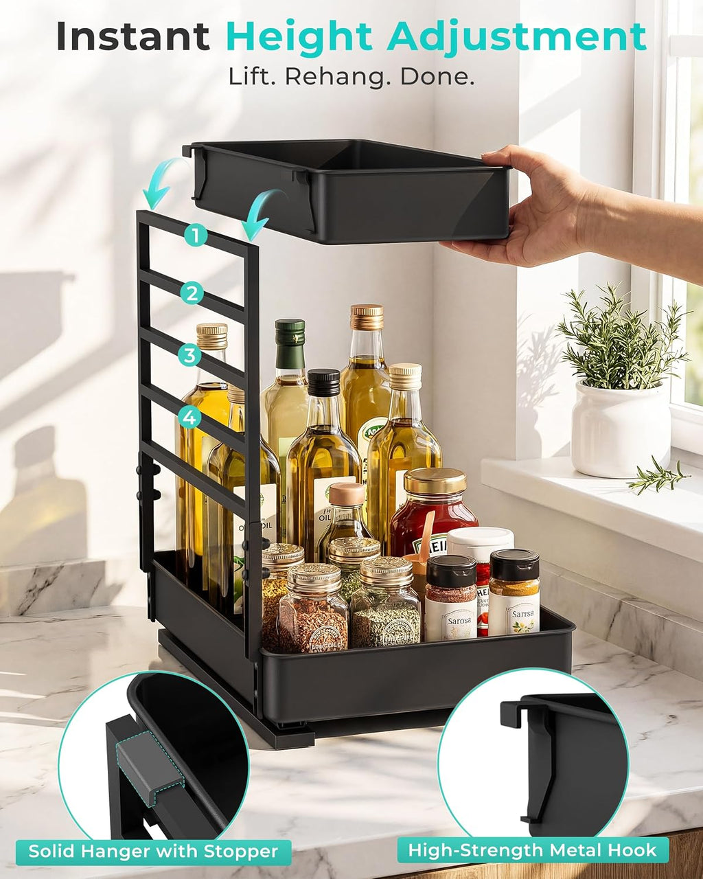 2 Sets 2 Tier Pull Out Under Sink Shelf