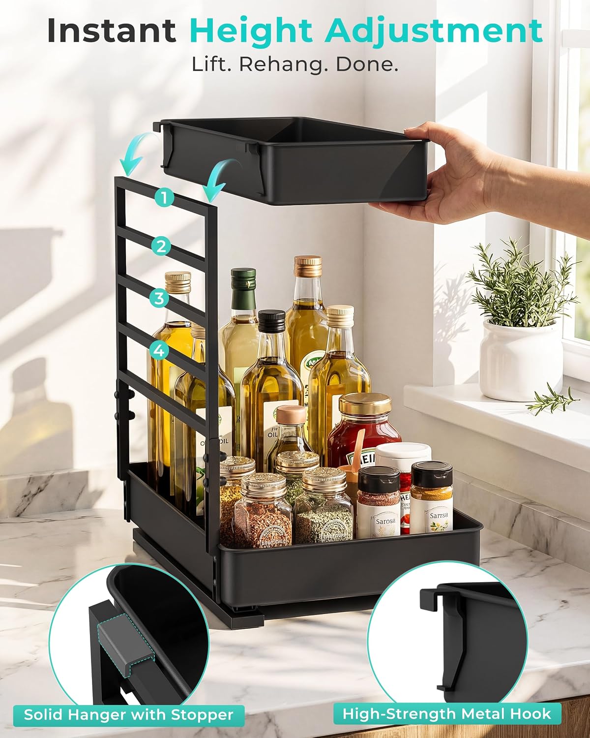 2 Sets 2 Tier Pull Out Under Sink Shelf