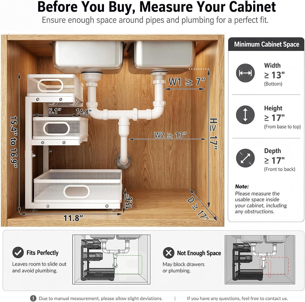 2-Pack White 3 Tier Under Sink Organizer