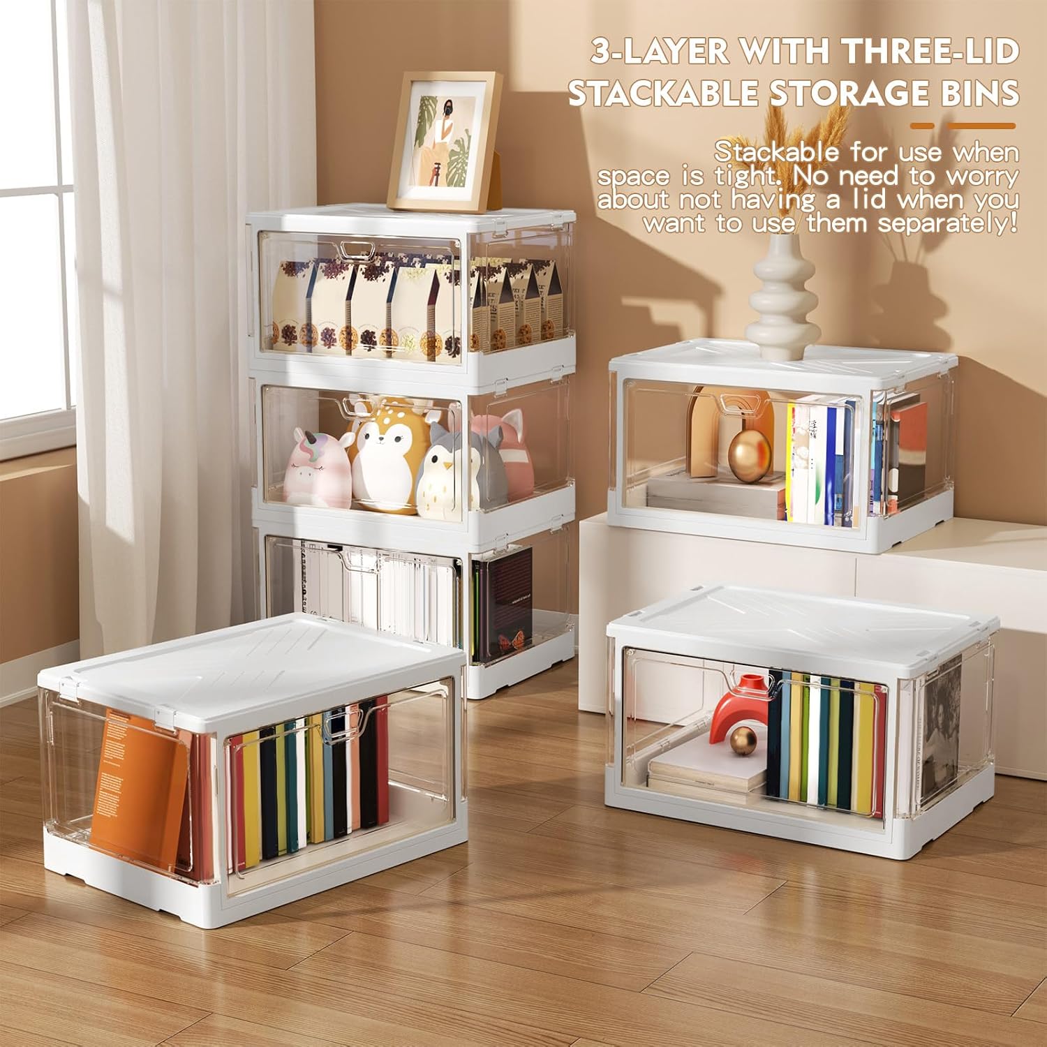 3 Pack Clear Storage Bins with Lids