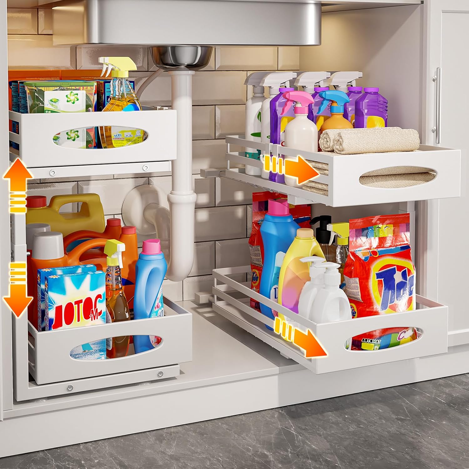 2 Pack White 2 Tier Under Sink Organizer