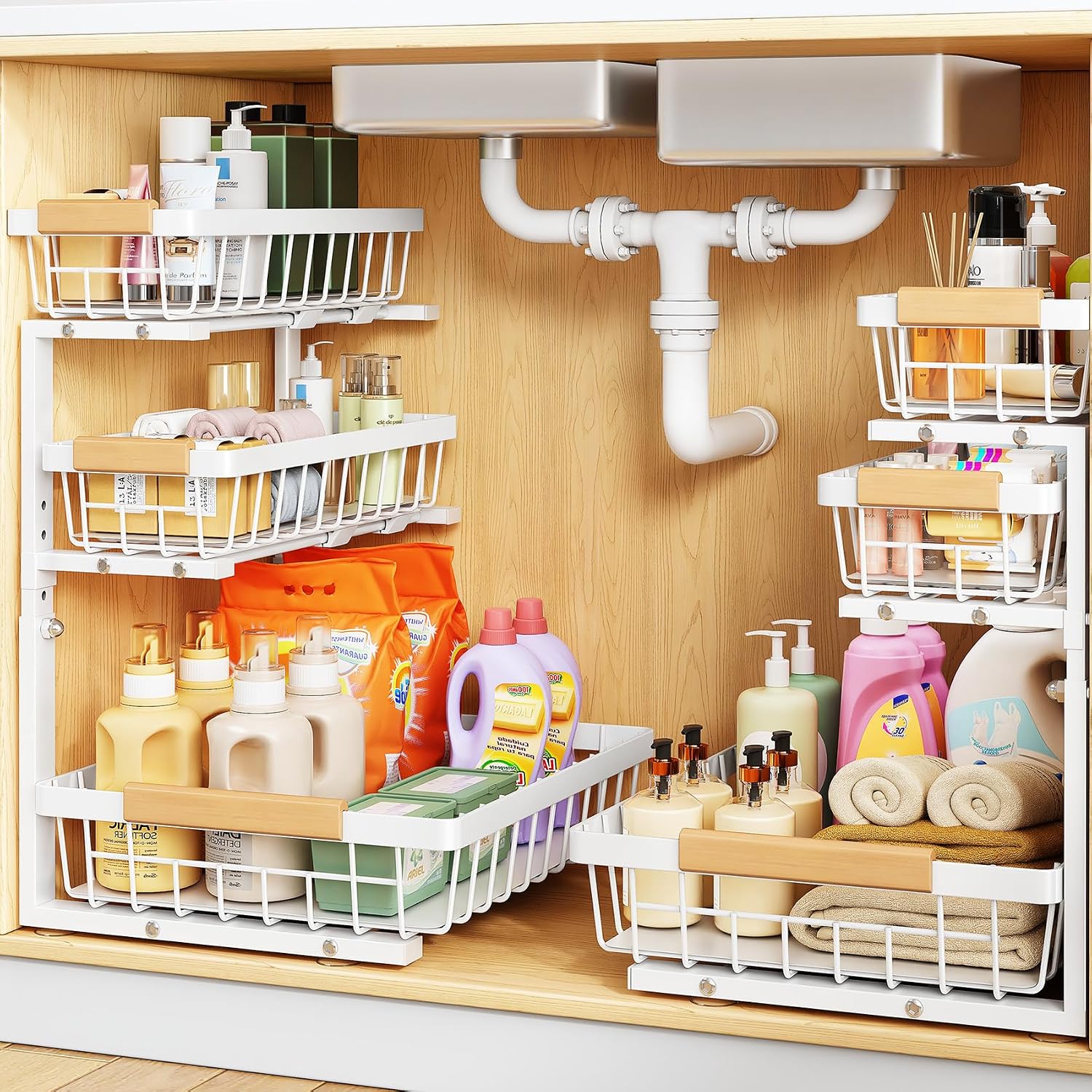 2-Pack White 3-Tier Under Sink Organizer