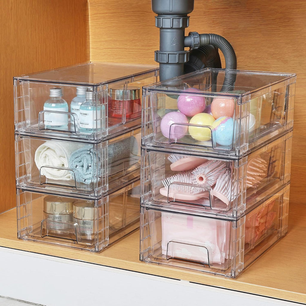 4 Pack Clear Stackable Drawer with Dividers