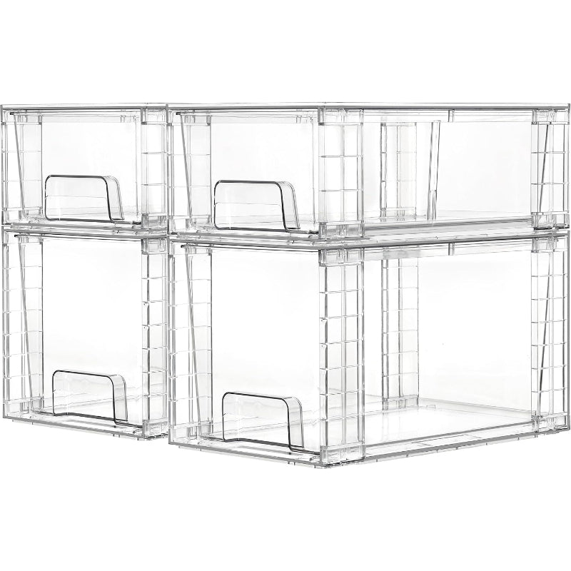 4 Pack Clear Stackable Storage Drawers