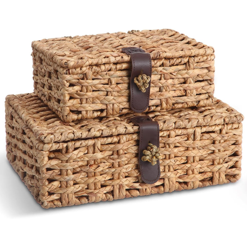 2 Pcs Seagrass Basket Box With Lid