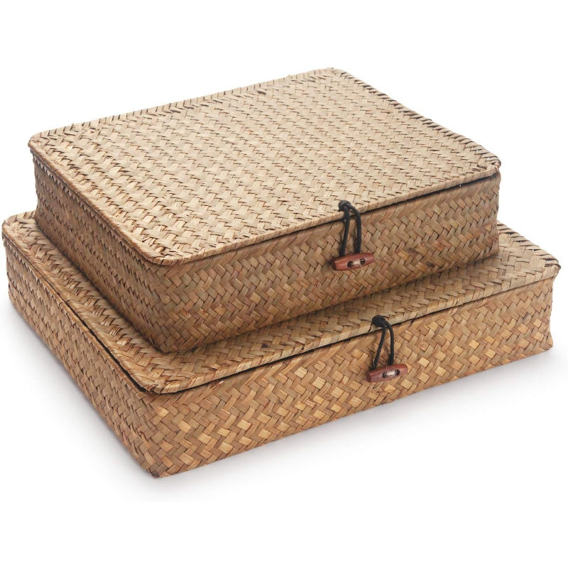 Set of 2 Seagrass Basket Box With Lid